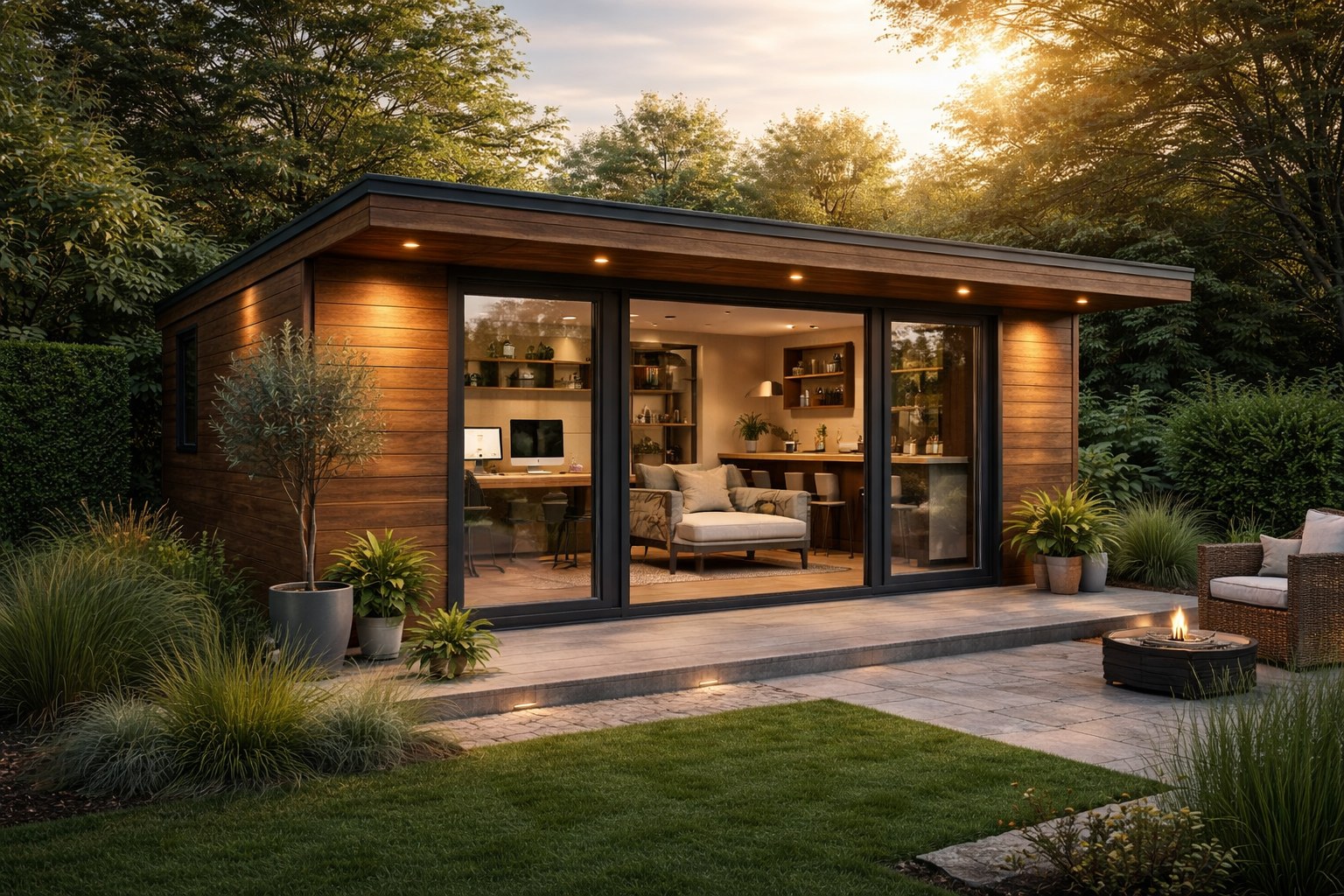 Modern garden space with solar and composite cladding